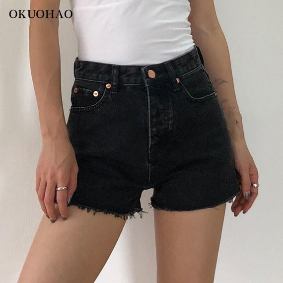 High Waist Slim Denim Shorts Black Plus Size Woman New Fashion