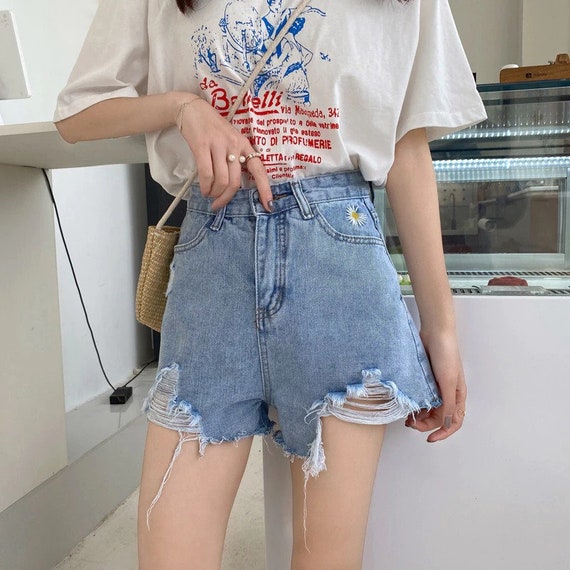 Woman Jeans Shorts Ripped Clothes High Waisted Summer Streetwear Baggy Wide  Leg Vintage Fashion the New Blue Harajuku Pantsjean Shorts -  Canada