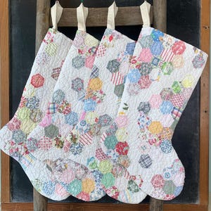 Christmas Stocking/Vintage Hexagon Quilt Stocking/Handmade Quilted Stocking/Vintage Stocking/Farm House StyleStocking/Quilted Stocking
