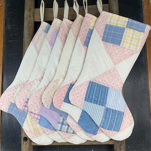 Quilt Stocking Four Patch Indigo Blue Pink Purple Cream