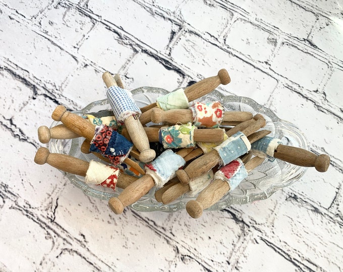 Vintage Wooden Clothespins Wrapped With Antique Quilt Pieces for ...