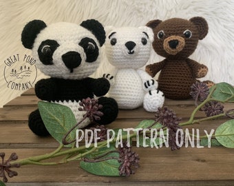 Crochet Bear Amigurumi PDF Pattern: Teddy, Panda, Polar Bear (Digital Download)