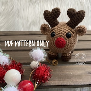 Crochet Rudolph Reindeer Pattern // Little Round Rudolph Amigurumi PDF // Digital Download PDF Pattern Reindeer