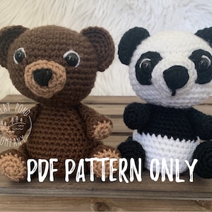 Crochet Teddy Bear and Panda Bear Patterns // 2 Patterns: Teddy Bear and Panda Bear Amigurumi PDF // Digital Download PDFs Panda & Teddy