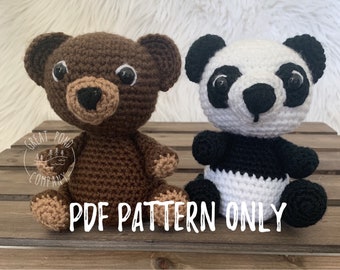 Crochet Teddy Bear and Panda Bear Patterns // 2 Patterns: Teddy Bear and Panda Bear Amigurumi PDF // Digital Download PDFs Panda & Teddy