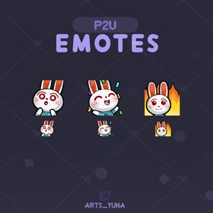 Könnte beinhalten: Ein Set mit sechs animierten Emojis, die ein weißes Kaninchen mit roten Ohren und einem blauen Hemd zeigen. Die Emojis zeigen das Kaninchen mit verschiedenen Gesichtsausdrücken, darunter überrascht, glücklich und in Flammen.