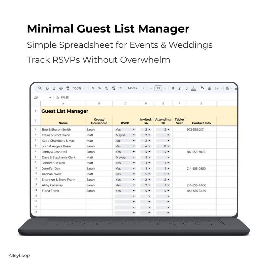 Minimal Guest List Manager Spreadsheet | Simple RSVP & Attendance ...