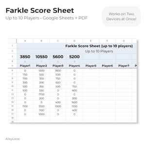 Farkle Score Sheet • Up to 10 Players, Google Sheets + Printable (PDF)
