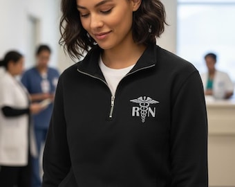 Nurse Quarter Zip Sweatshirt, Nurse Jacket, Embroidered Registered Nurse Sweatshirt, custom jackets for nurses