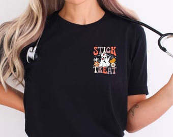 Halloween Nurse Shirt: Funny Stick or Treat, Soft Bella Canvas