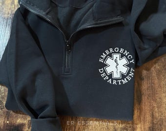 Emergency Department Quarter Zip Sweatshirt, Embroidered ER Nurse Jacket, Emergency Room Sweatshirt, custom nurse jacket, nurse sweatshirts