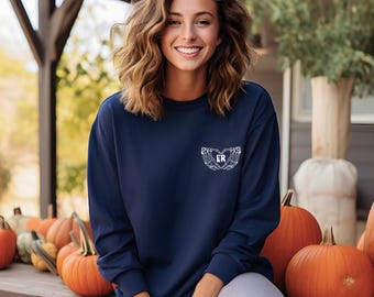 Halloween ER Nurse Sweatshirt: Skeleton Heart Hands, Emergency Room Shirts for Halloween, Fall