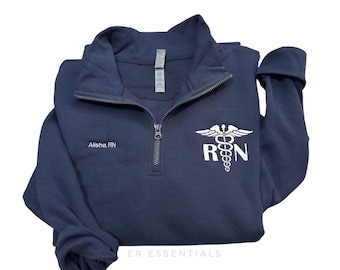 Custom Nurse Quarter Zip Sweatshirt, Embroidered Nurse Jacket, Embroidered Registered Nurse Sweatshirt, custom jackets for nurses