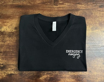 ER Nurse V-Neck Shirt: Bella + Canvas Emergency Nursing Tee