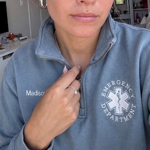 Emergency Department Sweatshirt, Custom Embroidered Emergency Room Sweatshirt, ER Nurse Jacket, custom nurse Quarter Zip, Loose Comfort Fit