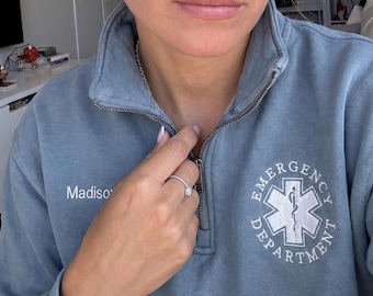 Emergency Department Sweatshirt, Custom Embroidered Emergency Room Sweatshirt, ER Nurse Jacket, custom nurse Quarter Zip, Loose Comfort Fit