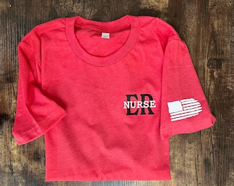 ER Nurse T-Shirt: Distressed American Flag, Emergency Room Shirts