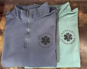 Emergency Department Quarter Zip Sweatshirt, Loose fit, ER nurse sweatshirt, emergency room nurse jacket
