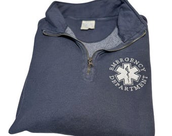 Emergency Department Sweatshirt, Embroidered Emergency Room Sweatshirt, ER Nurse Jacket, nurse Quarter Zip, Loose Comfort Fit