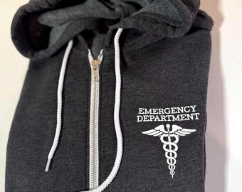Emergency Department Full Zip Hoodie: ER Nurse Unisex Sweatshirt