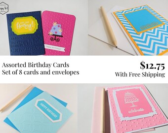 Assorted Handmade Birthday Cards - Set of 8 Birthday Cards - Bulk Homemade Happy Birthday Cards - Birthday Card Variety Pack