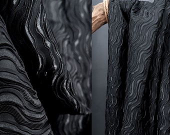 Striped Jacquard Fabric, Three-dimensional Textured Fabric, Luxury Black Fabric, Polyester Fabric, European Blend Fabric, Designer Fabric C9
