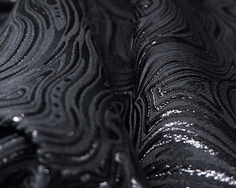 Black Jacquard Fabric, Striped Fabric, Shiny Fabric, Glitter Fabric, Water ripple texture fabric, Medium Thickness Fabric, Coat fabric, C21