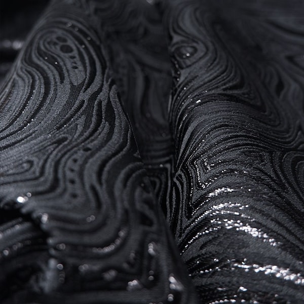 Black Jacquard Fabric, Striped Fabric, Shiny Fabric, Glitter Fabric, Water ripple texture fabric, Medium Thickness Fabric, Coat fabric, C21