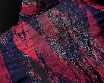 Ausgefallener Jacquard-Stoff, Roter Luxus-Stoff, Polyester-Stoff, Europäischer Mischstoff, Ölgemälde-Stoff, 145 cm Breite, Schüttgut, C3