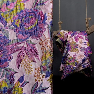Purple Blue Floral Fabric, Embossed Jacquard Fabric, Filigree Woven Jacquard Fabric, Apparel Fabric, Fashion Material, By The Meter, C45