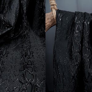 Black Glitter Jacquard Fabric, Abstract Textured fabric, Embossed Fabric, Stiff fabric, Designer Fabric, Garment Fabric, By The Meter, C47