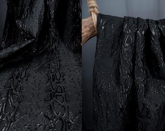 Tela Jacquard con purpurina negra, tela con textura abstracta, tela estampada, tela rígida, tela de diseñador, tela para prendas de vestir, por metro, C47
