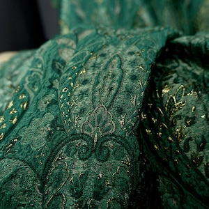 Embossed Jacquard Fabric, Luxury Green Fabric, Polyester Fabric, European Blend Fabric, Designer Fabric, By The Yard, 55&#39;&#39; Width, C2
