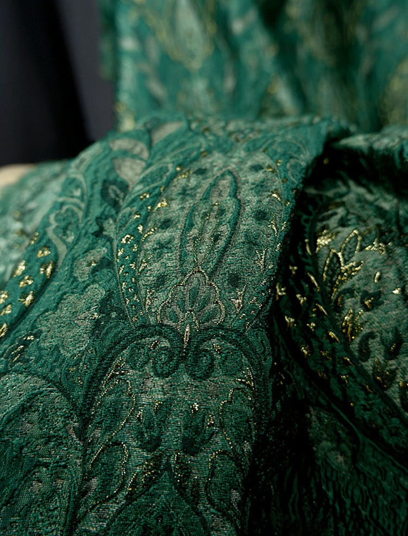 Embossed Jacquard Fabric, Luxury Green Fabric, Polyester Fabric