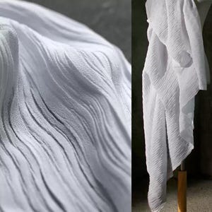 White Fabric, Pleated Fabric, Texture Fabric, Pressed Pleated Fabric, Polyester Fabric, Soft Fabric, Micro-elastic, By The Meter, A225
