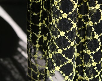 Floral Embroidered Fabric, Black Lace Fabric, See-through Mesh Fabric, High quality lace fabric, Designer Fabric, By The Meter, A197