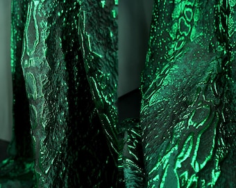 Jacquard-Stoff, Schwarzer Stoff, Maßgewebe, Prägestoff, Skelettfossil-Muster, Strukturstoff, Lurex-Stoff, Meterware, C50-2