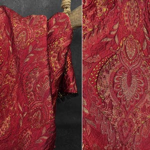 Red Jacquard Fabric, Embossed Fabric, Glitter Thread Blended Fabric, Ethnic fabric, Texture Fabric, Classic Fabric, Royal Court Fabric, C41
