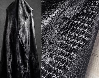 Designer Leather Crocodile Leather Black Leather fabric Faux Leather Fall Winter Fabric  Apparel Craft Fabric By The Yard A100
