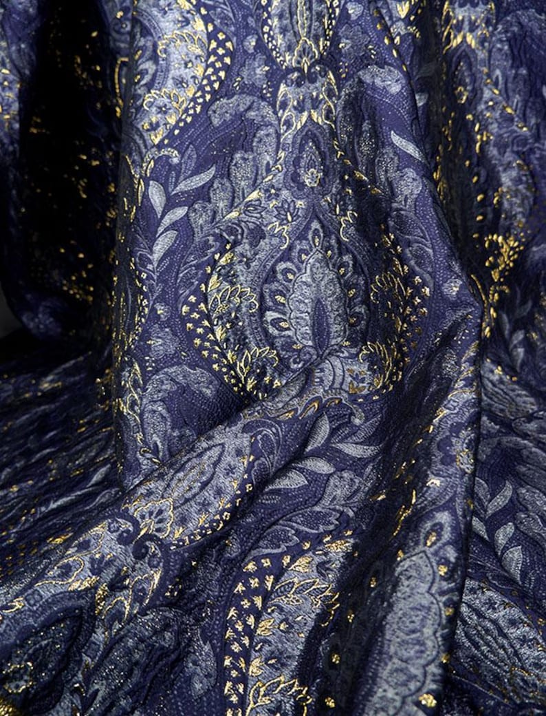 Blue Jacquard Fabric, Embossed Fabric, Glitter Thread Blended Fabric ...