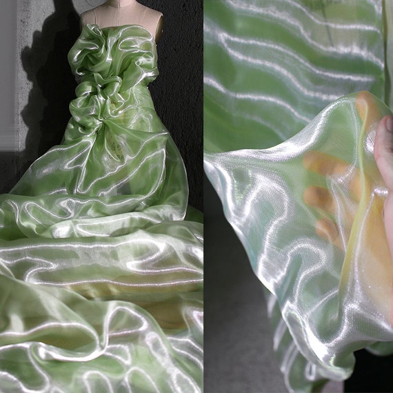 Liquid Water-Glazed yarn fabric, Green transparent gauze Fabric, Glossy Fabric, Eco-friendly Fabric, Designer Fabric, by the meter, A18-1
