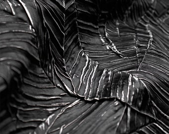 Pleated Texture Fabric, Faux Leather, Black Leather, Silver Louver Leather Fabric, Apparel Craft Fabric, Creative Fabric, By The Yard, A151