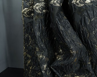 Tela Jacquard en relieve, tela de lujo en negro y dorado, tela de poliéster, 55'' de ancho, tela de mezcla europea, tela de diseño, cortada a medida, C8-1