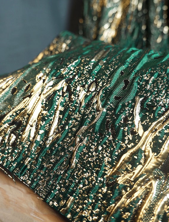 Green Jacquard Fabric, Mountain Stripe Fabric, Luxury Fabric, Embossed Fabric, Haute Couture Fabric, Designer Fabric, By the meter, C27
