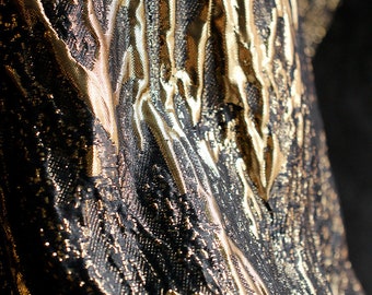 Tela de rayas irregulares, tela jacquard negra y dorada, tela lujosa dorada brillante, tela con relieve, tela de diseño, cortada a medida, A132