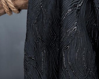 Striped Jacquard Fabric, Luxury Black Fabric, Polyester Fabric, 55'' Width, European Blend Fabric, Designer Fabric, By The Yard, C1-2