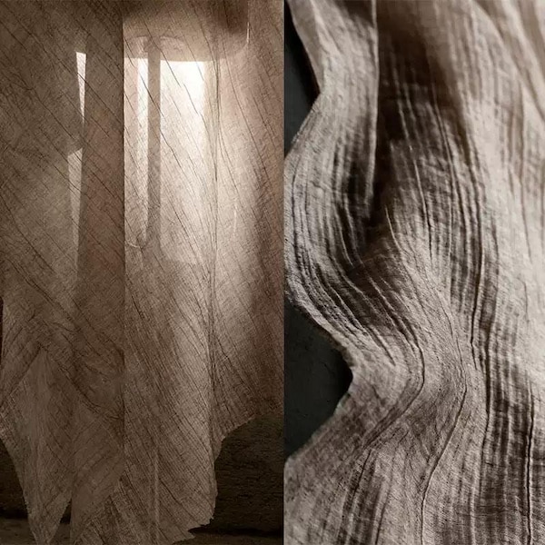 Tissu texturé couleur lin, Mousseline fine, Tissu plissé, Tissu semi-transparent, Tissu doux, Tissu de qualité supérieure, Au mètre, A336