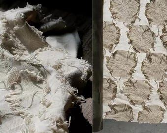 Tela de algodón y lino, tela jacquard, tela recortada, tela con flecos, tela con textura, tela premium, tela creativa, por metro, A177