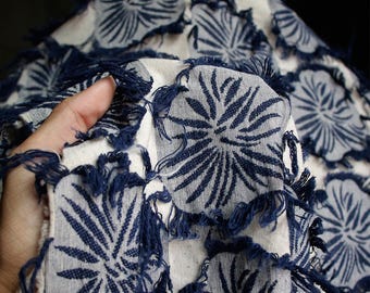 Floral Jacquard Fabric, Blue Fabric, Fringed Textured Fabric, Cotton and linen Blend Fabric, Premium Fabric, Designer Dress Fabric, A269