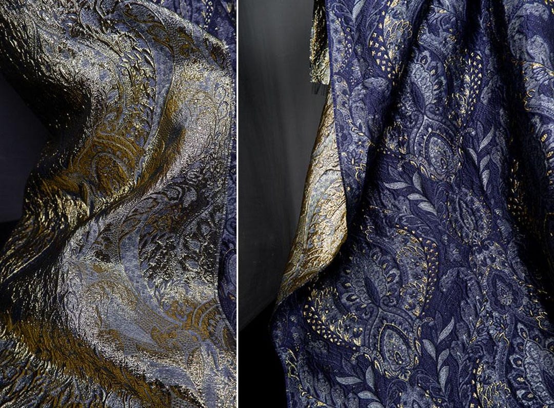 Blue Jacquard Fabric, Embossed Fabric, Glitter Thread Blended Fabric ...